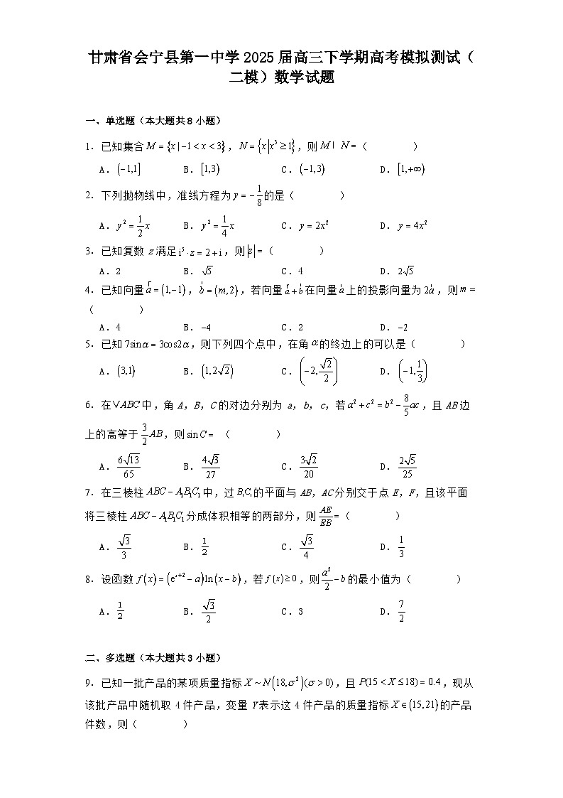 甘肃省会宁县第一中学2025届高三下学期高考模拟测试（二模） 数学试题（含解析）第1页