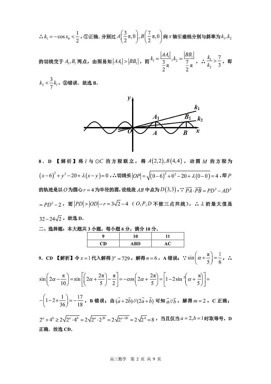 景德镇市 2025 届高三第三次质检试题数学参考答案第2页
