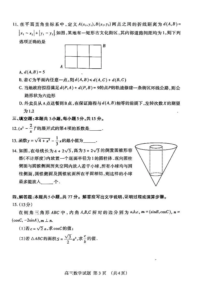山东省泰安市2024-2025年高三下二模 数学试卷【含答案】第3页
