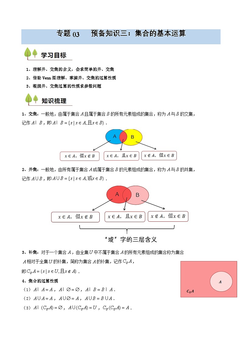 预备知识03 集合的基本运算（解析版）第1页