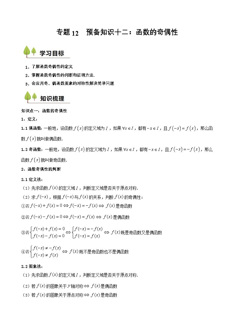 预备知识12 函数的奇偶性（解析版）第1页