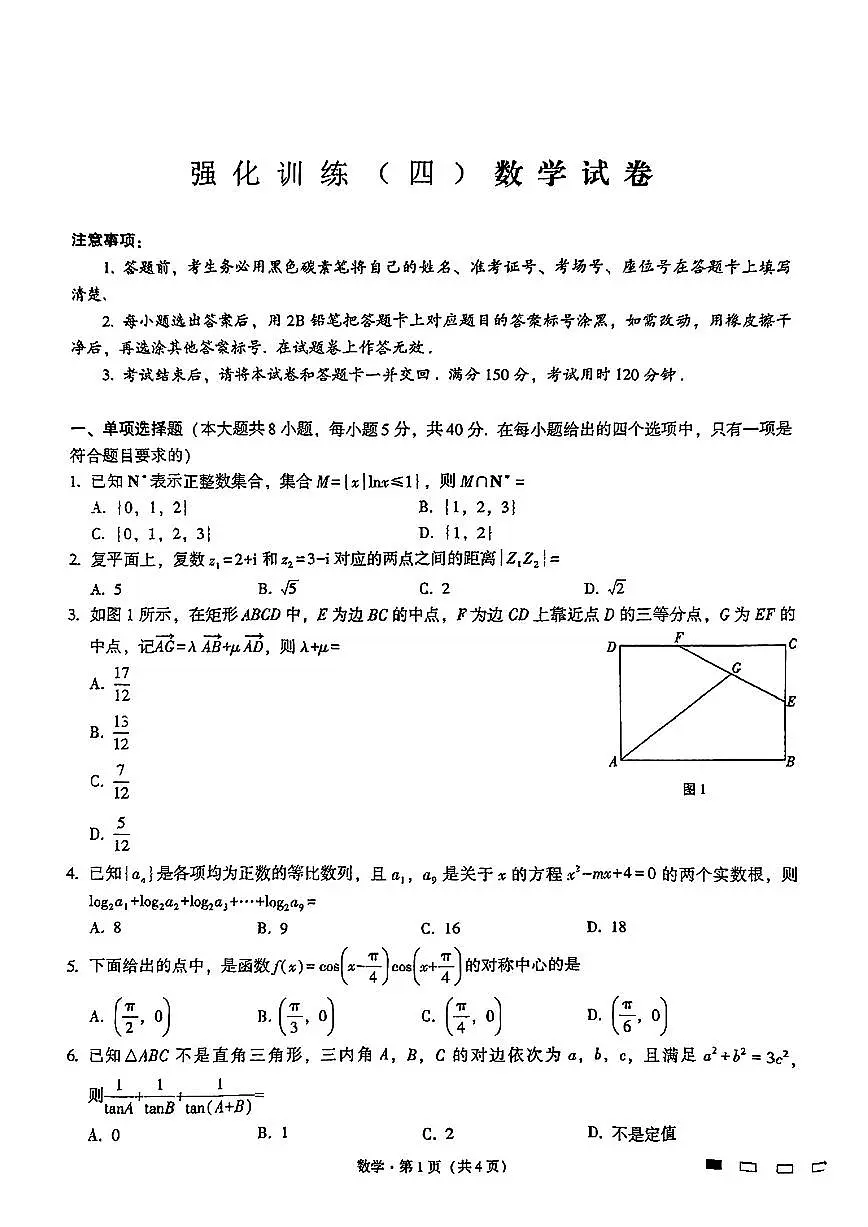 重庆市第八中学校2025届高三下学期强化训练(四)数学试题【含答案】第1页