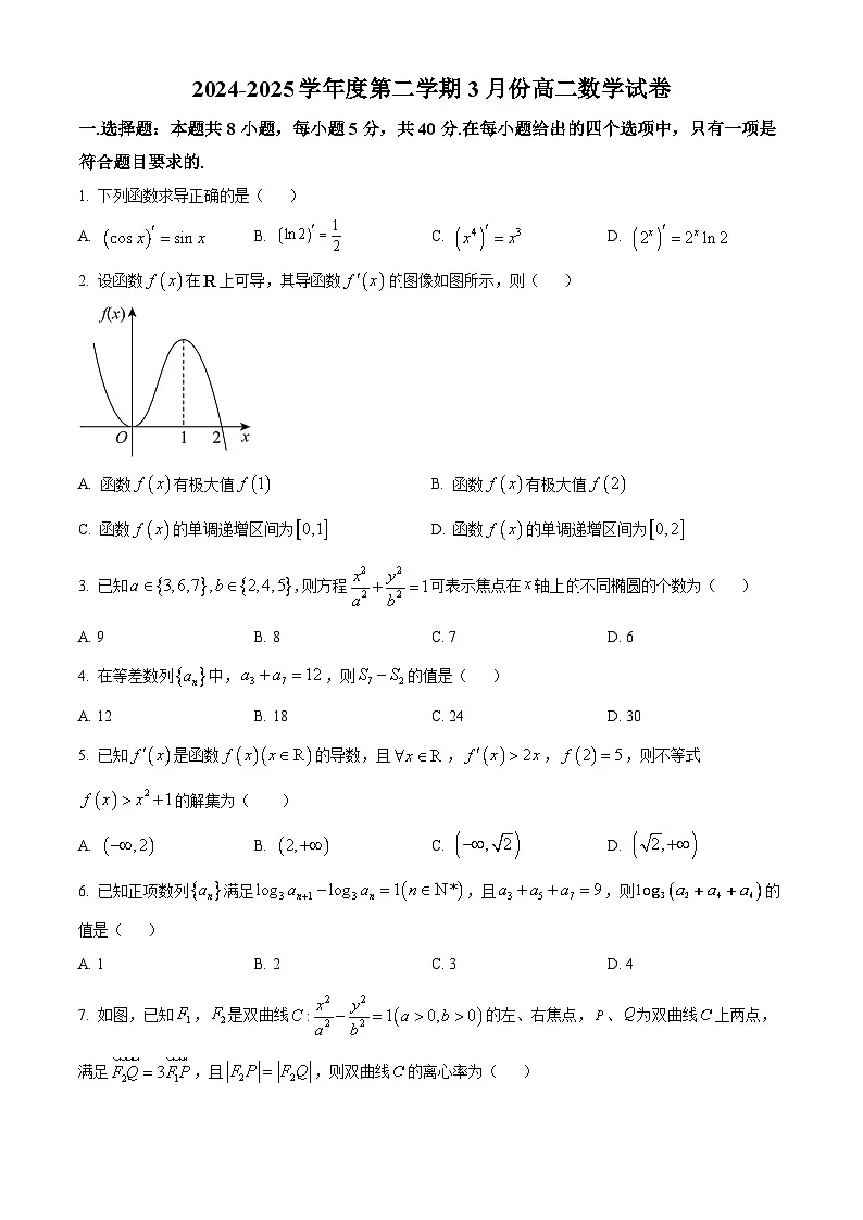 江西省宜春市部分学校2024-2025学年高二下学期3月月考数学试题（原卷版+解析版）第1页