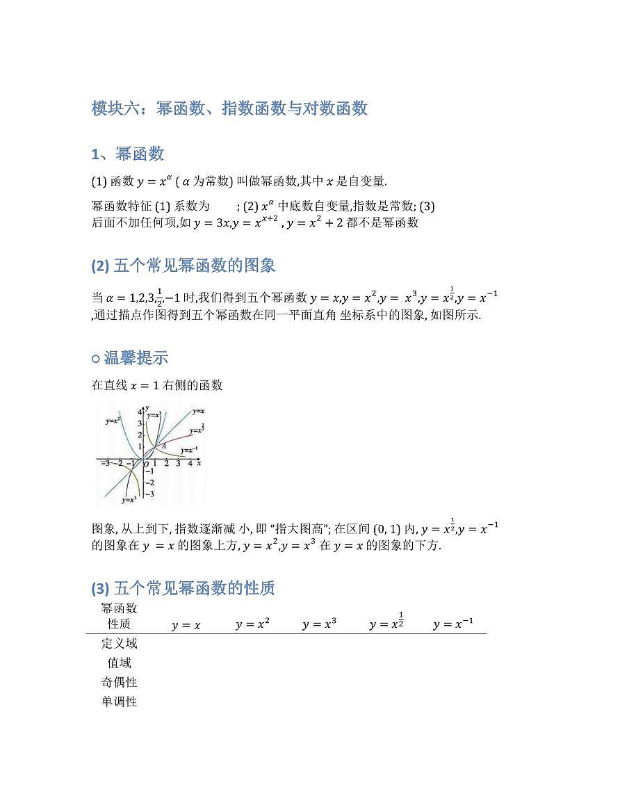 新高考数学基础知识梳理与课本优秀题目巩固-模块06-幂函数、指数函数对数函数第1页