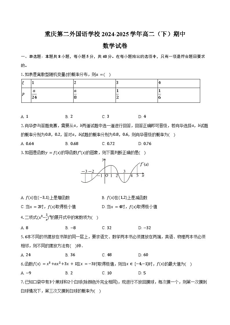 重庆第二外国语学校2024-2025学年高二（下）期中数学试卷（含解析）第1页