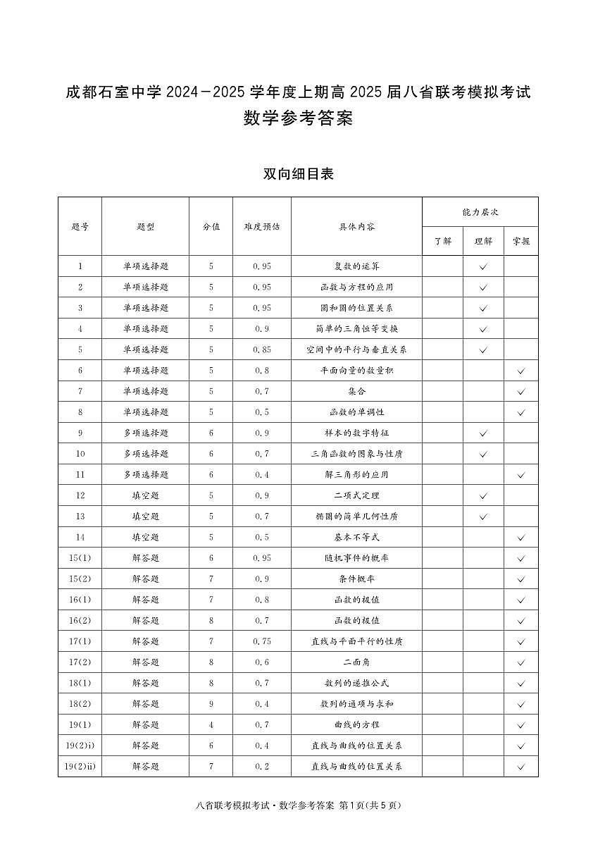 成都石室中学 2025 年高考适应性测试演练模拟考试 数学试卷（含答案）第3页
