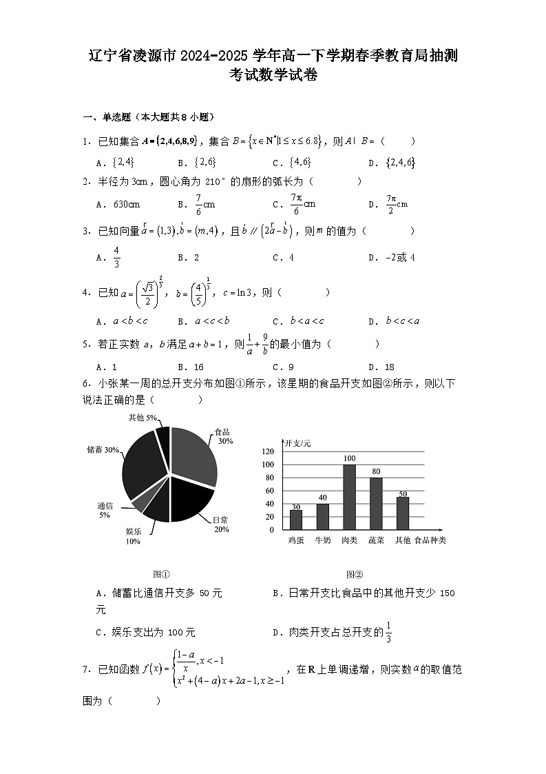 辽宁省凌源市2024−2025学年高一下学期春季教育局抽测考试 数学试卷（含解析）第1页