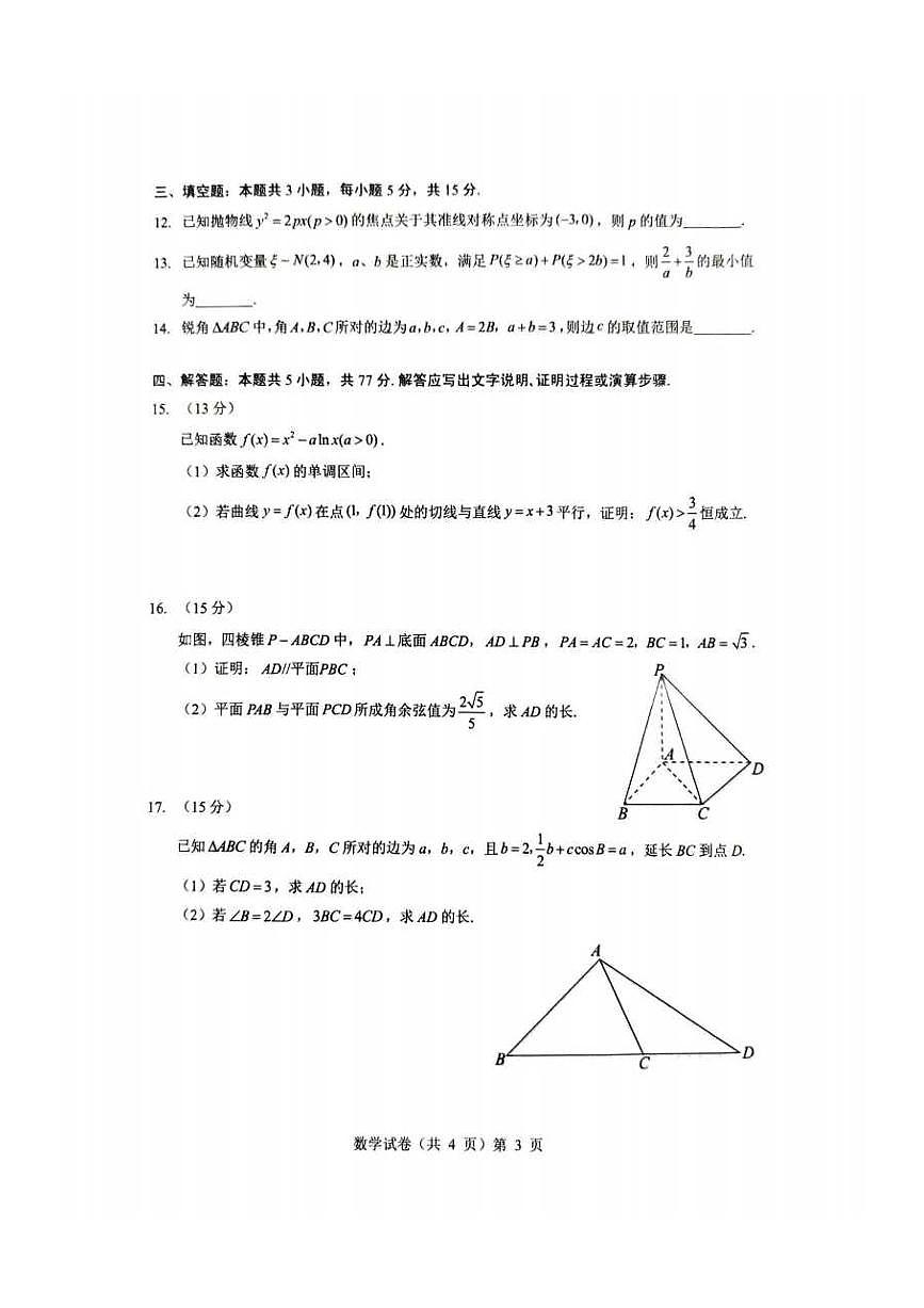 数学丨湖北省新八校协作体2025届高三下学期5月壮行考试卷及答案第3页