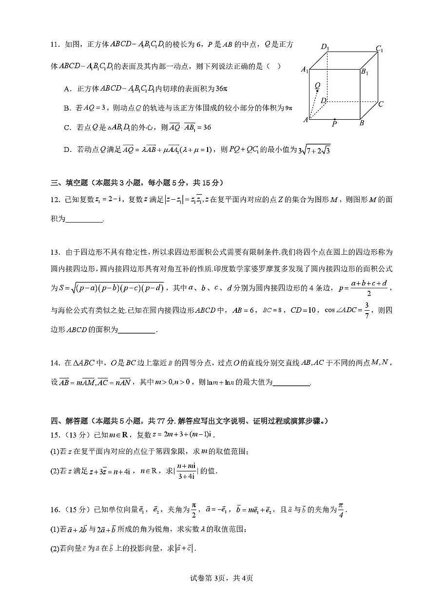 广东省东莞市翰林实验学校2024-2025学年高一下学期期中考试数学试题第3页