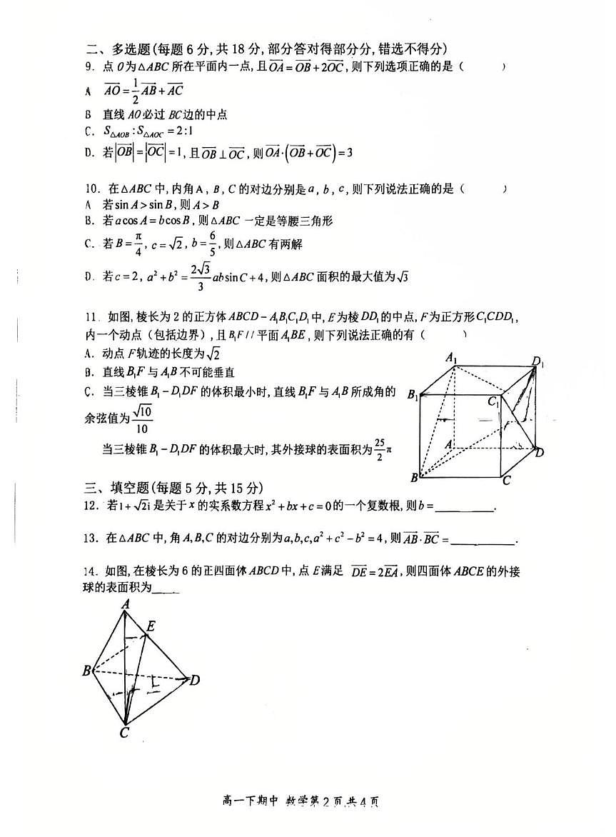 河南省郑州外国语学校2024-2025学年高一下学期期中考试数学试卷（PDF版附解析）第2页
