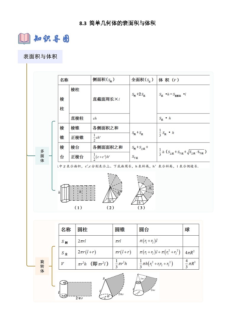 8.3 简单几何体的表面积与体积（解析版）第1页