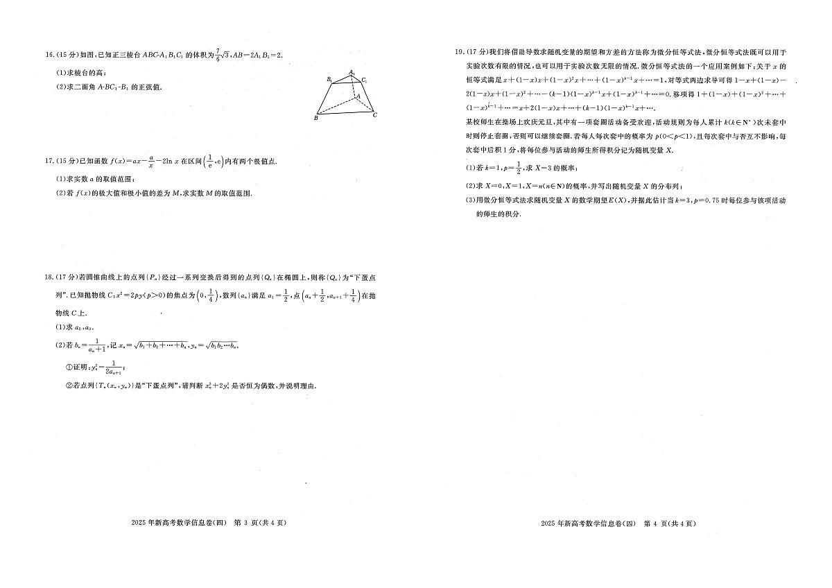 湖北省2025届高三下学期新高考信息卷（四）数学试题（含答案）第2页