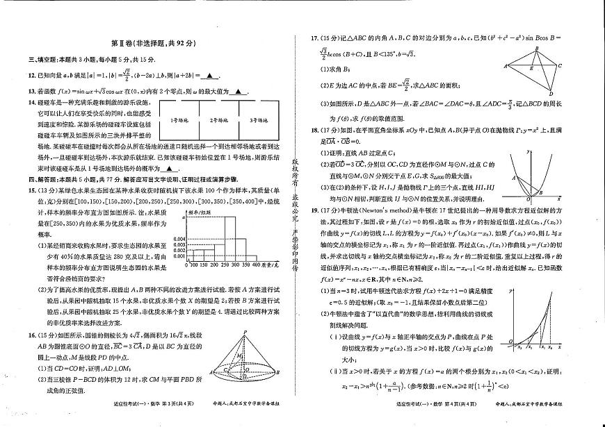 成都石室中学2024-2025学年度下期高2025届适应性考试（一) 数学第2页