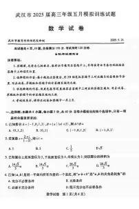 数学-湖北省武汉市2025高三年级下学期五月模拟训练(武汉五调)试题及答案