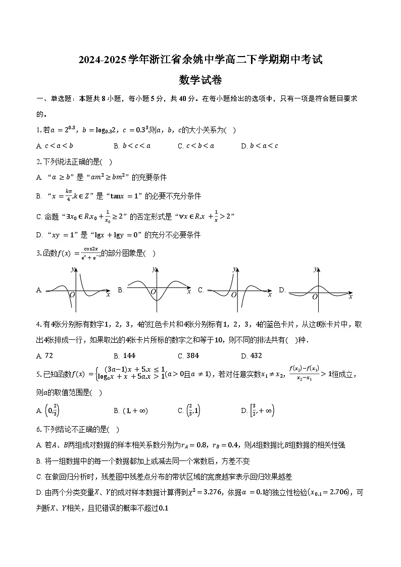 2024-2025学年浙江省余姚中学高二下学期期中数学试卷（含答案）第1页