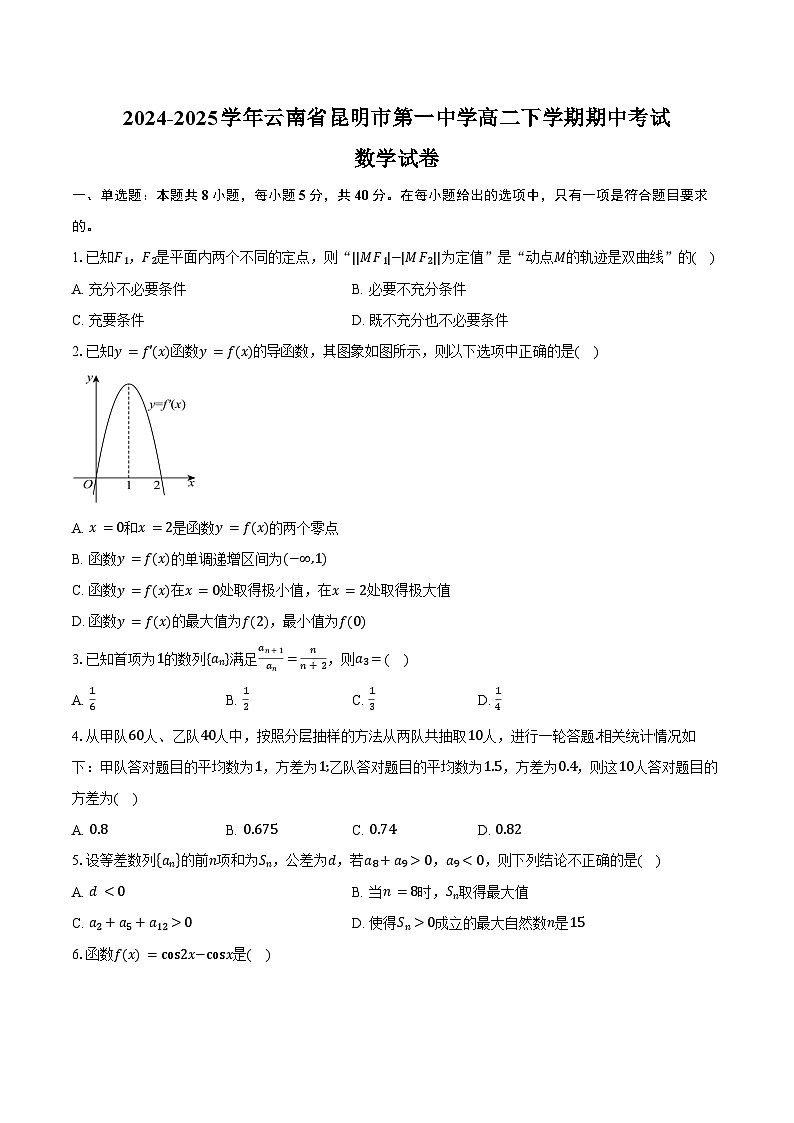 2024-2025学年云南省昆明市第一中学高二下学期期中考试数学试卷（含答案）第1页