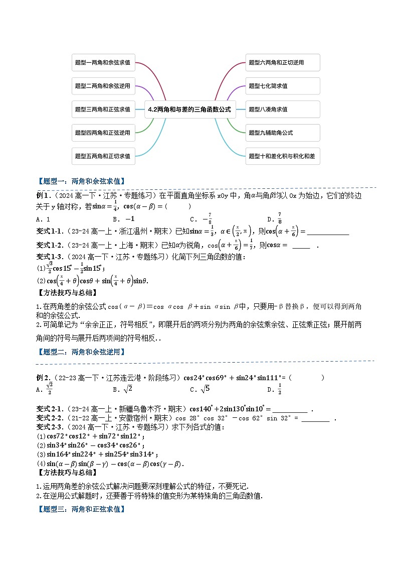 高中数学北师大版讲义（必修二）第19讲4.2两角和与差的三角函数公式（5知识点+10题型+强化训练）（学生版）第3页