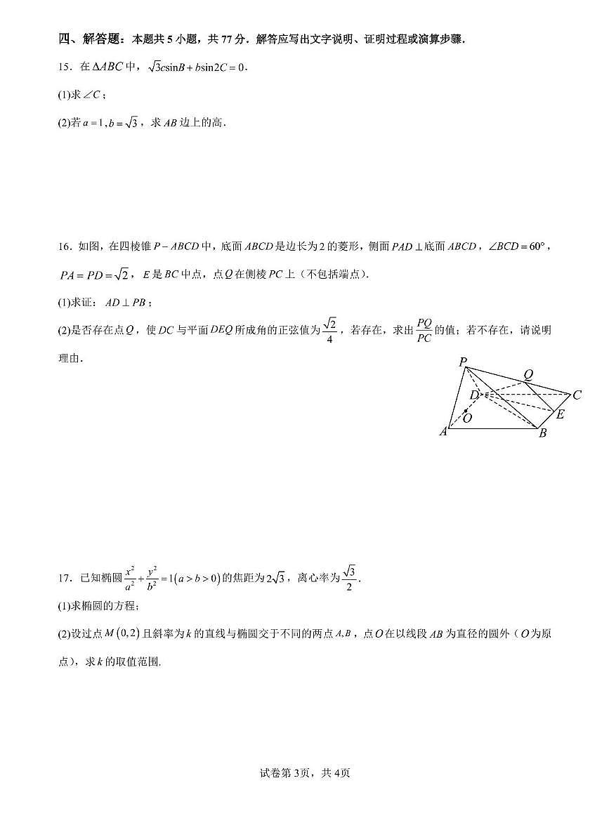 广东省深圳市高级中学高中园2025届高三高考模拟适应性考试-数学试题+答案第3页