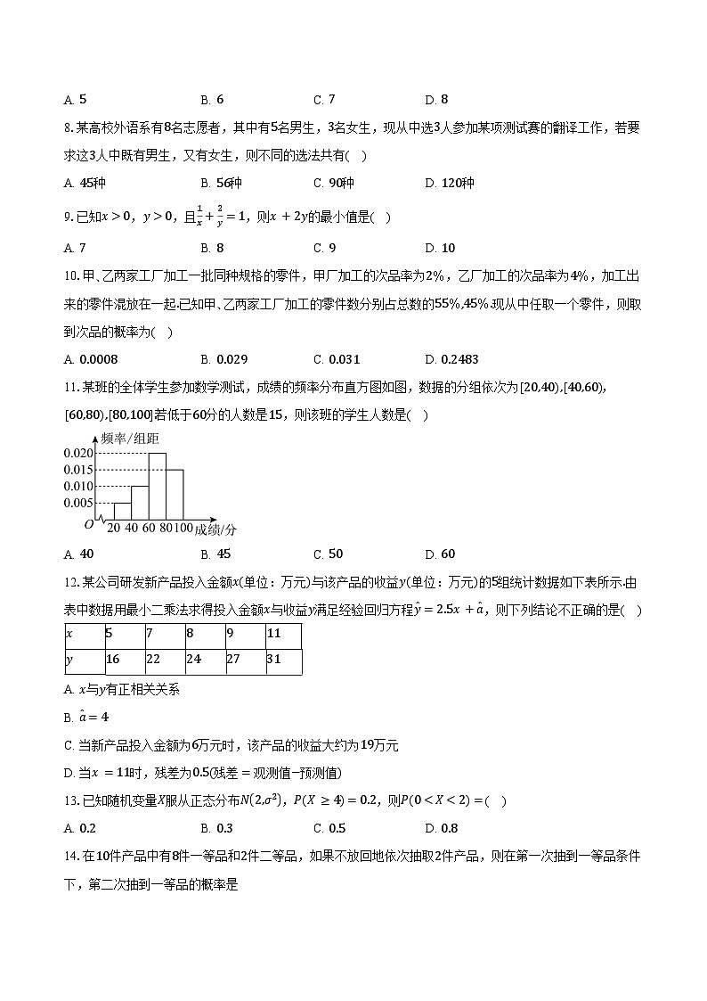 2024-2025学年天津市西青区当城中学高二下学期期中考试数学试卷（含答案）第2页