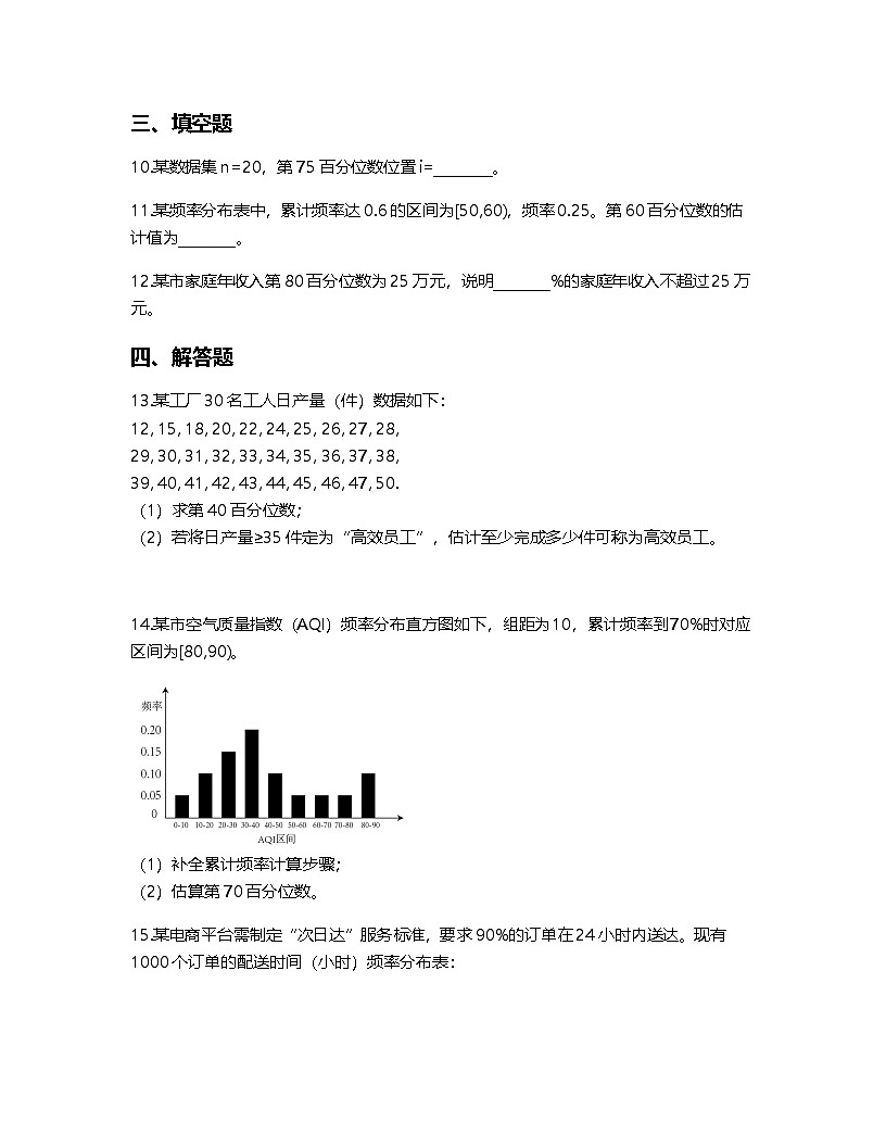 人教A版高中数学必修第二册基础练习作业及答案-第九章9.2.2 总体百分位数的估计第3页