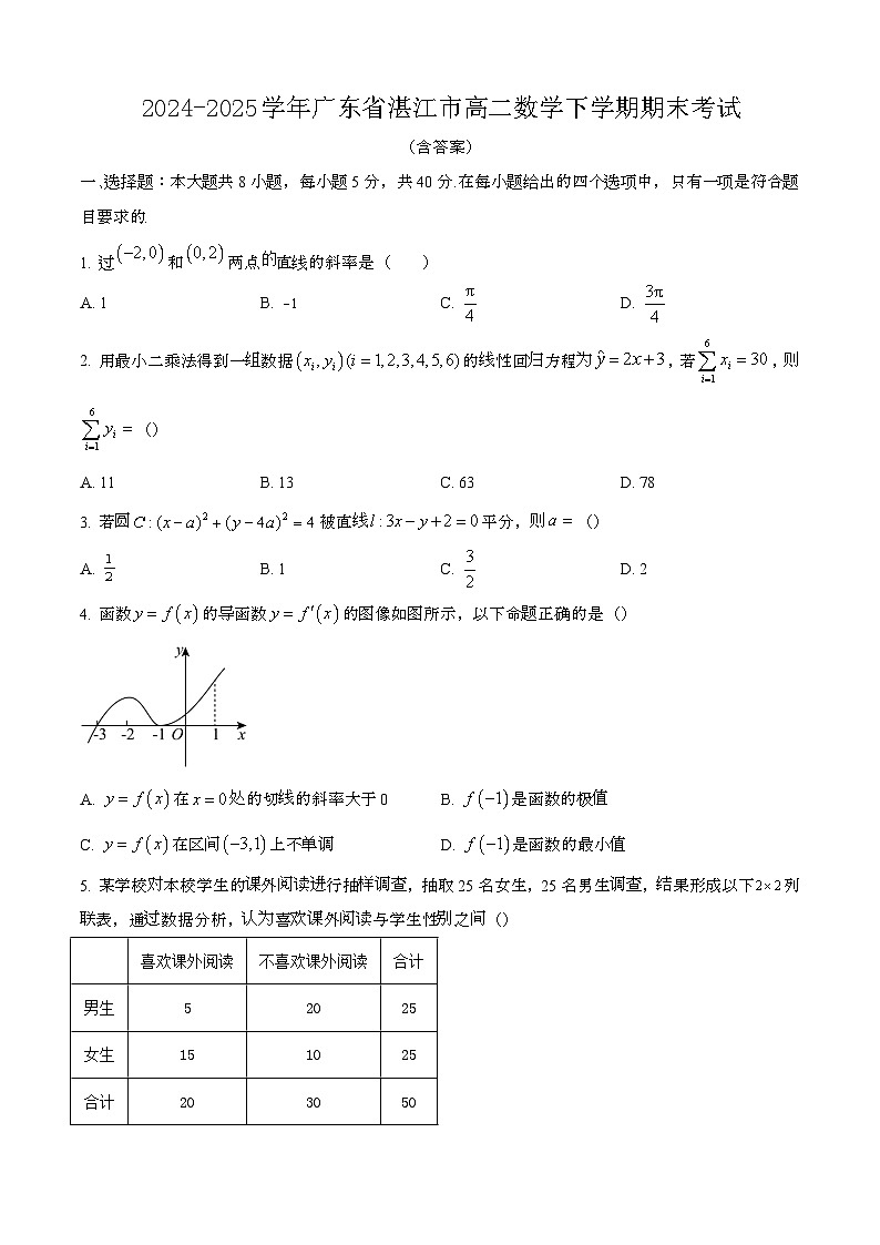 2024—2025学年广东湛江高二数学下册期末考试【含答案】第1页