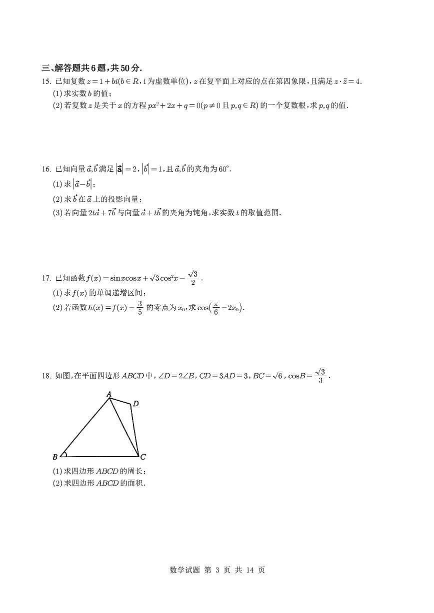北京市北京大学附属中学元培学院2024-2025学年高一下学期期中考试数学试题【含答案】第3页