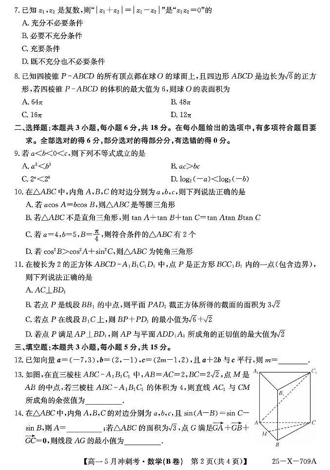 山西省卓越联盟2024-2025学年高一下学期5月冲刺考试数学试题（B卷）第2页