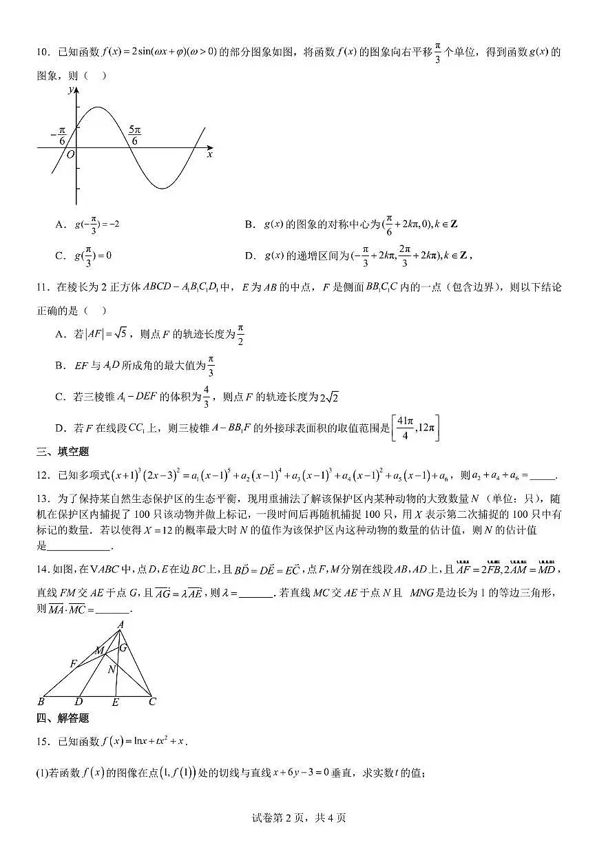 2025届吉林省吉林市龙潭区吉化第一高级中学校高考模拟预测数学试题（高考模拟）第2页