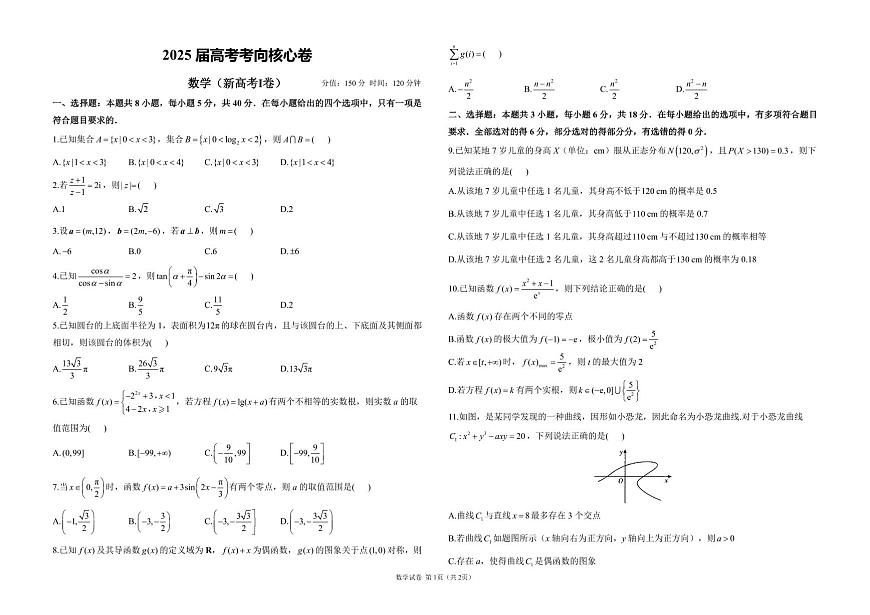 2025高考数学【考向核心卷】新高考Ⅰ卷（试题）第1页
