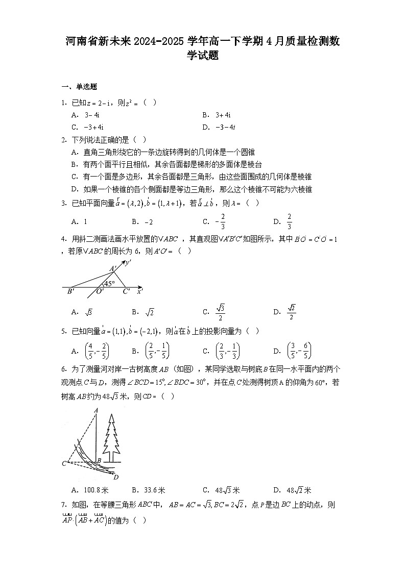 河南省新未来2024−2025学年高一下学期4月质量检测 数学试题（含解析）第1页