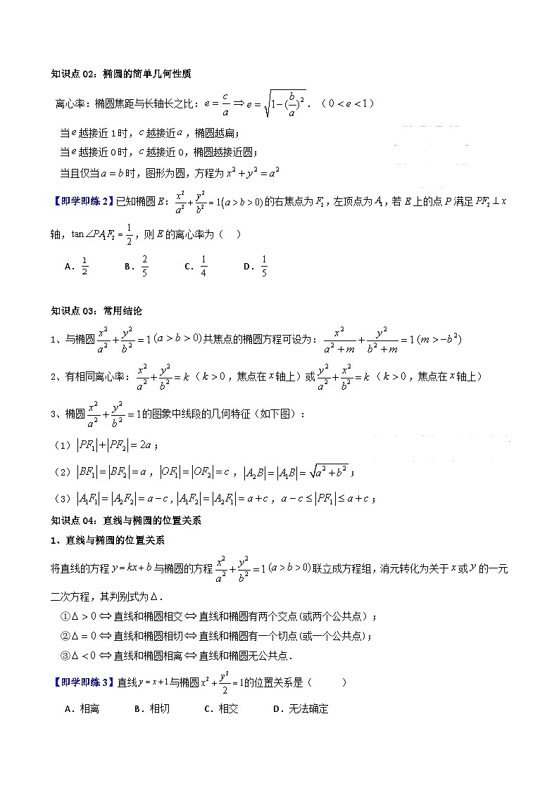 (暑期班)2025年高二数学暑假讲义第13讲 椭圆的简单几何性质+课后练习+随堂检测（原卷版）第3页