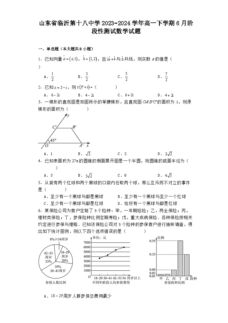 山东省临沂第十八中学2023−2024学年高一下学期6月阶段性测试 数学试题（含解析）第1页