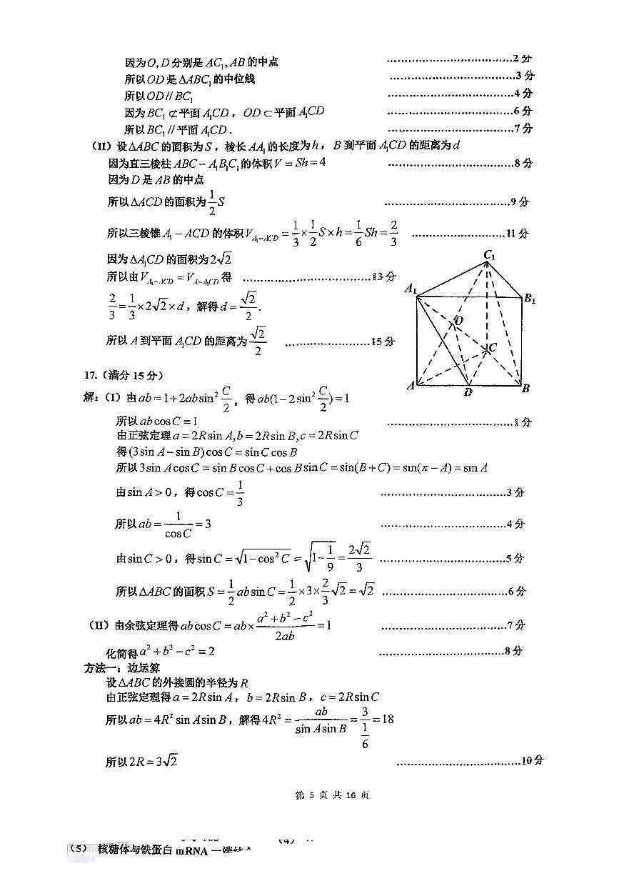 五校联考数学标准答案及评分细则第2页