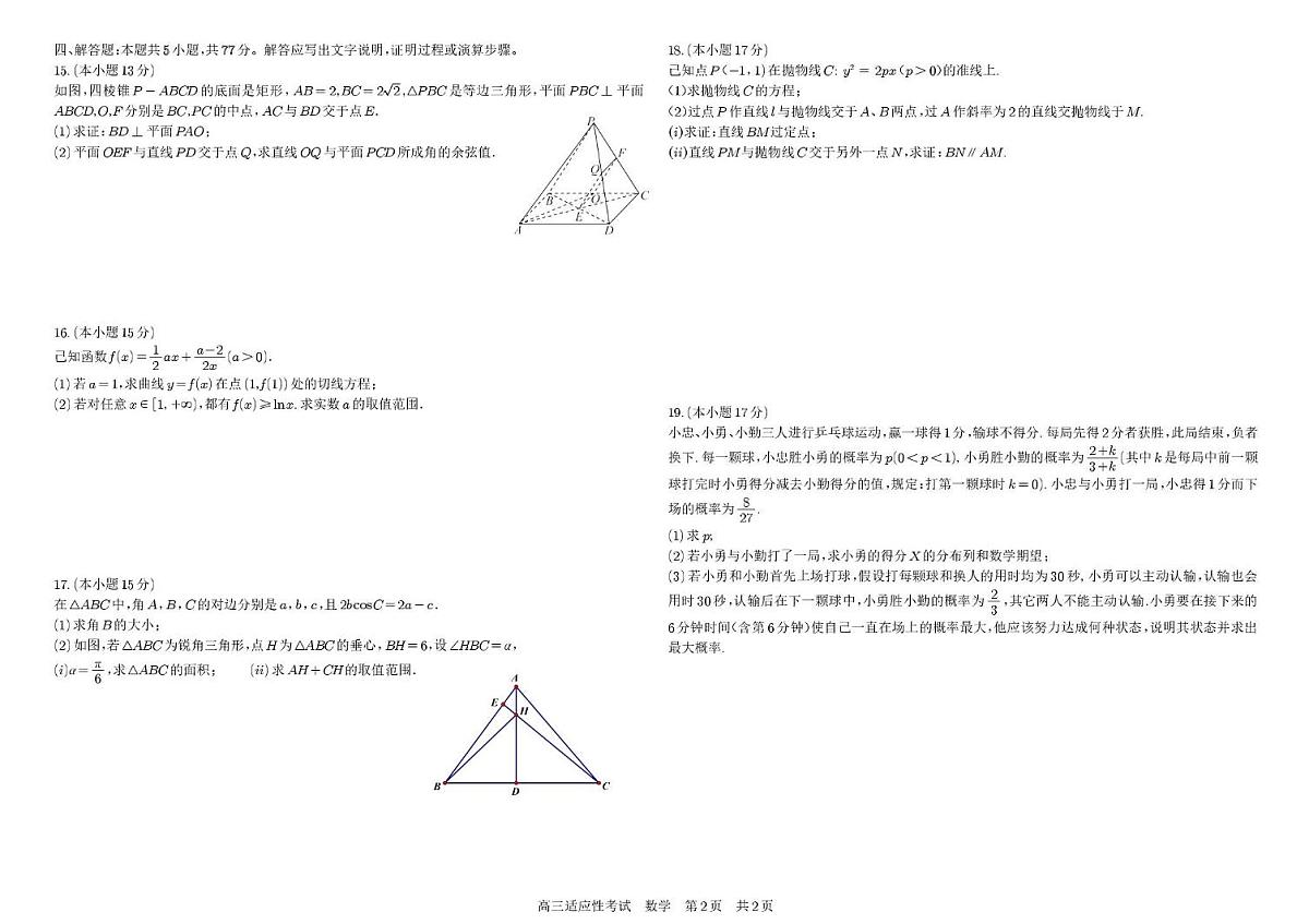 四川省成都树德中学2025年高三适应性考试数学（含答案）第2页