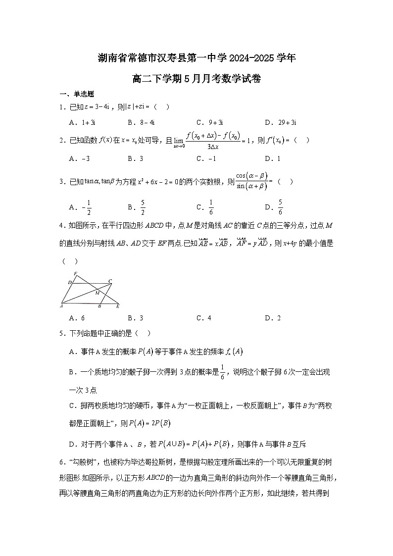 湖南省常德市汉寿县第一中学2024-2025学年高二下学期5月月考数学试题第1页