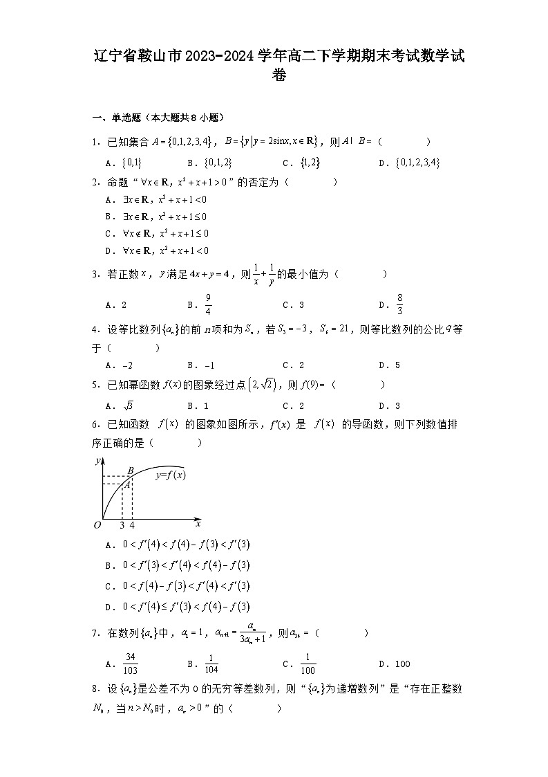 辽宁省鞍山市2023-2024学年高二下学期期末考试 数学试卷（含解析）第1页