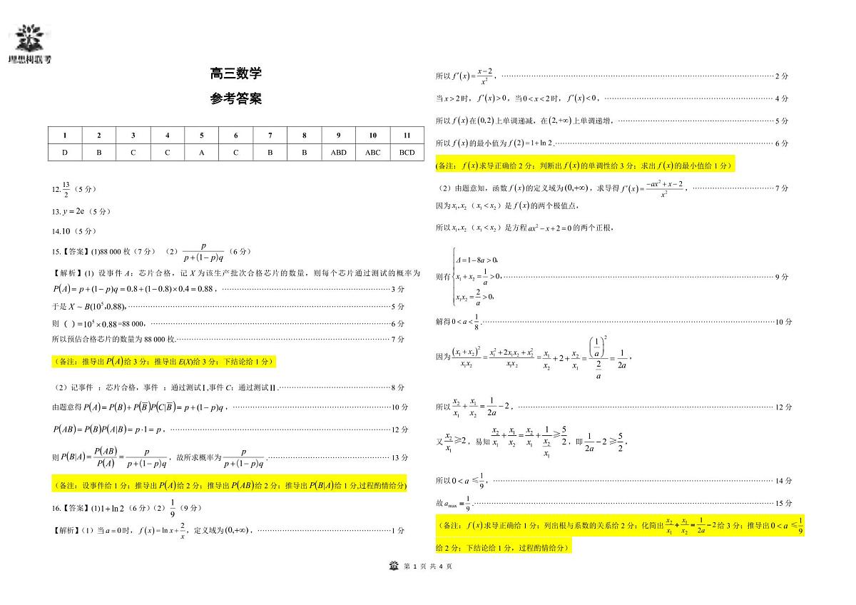 数学丨东北三省精准教学联盟2025届高三5月联考（理想树）试卷及答案第3页