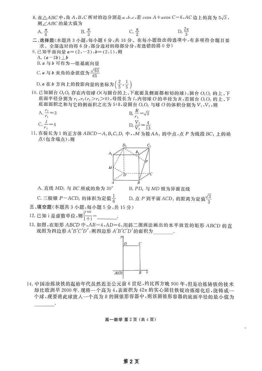 广东省惠州市泰雅实验高中2024-2025学年高一下学期第二次月考（5月）数学试题第2页