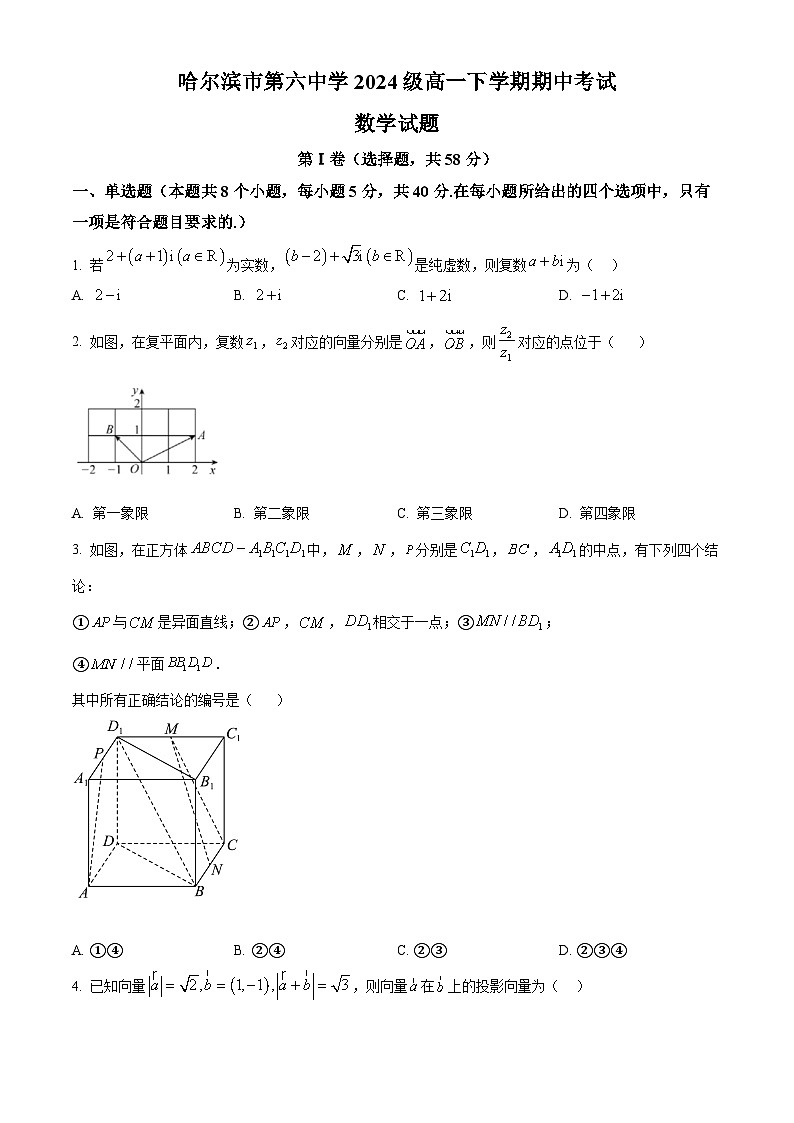 黑龙江省哈尔滨市第六中学校2024-2025学年高一下学期期中考试数学试题第1页
