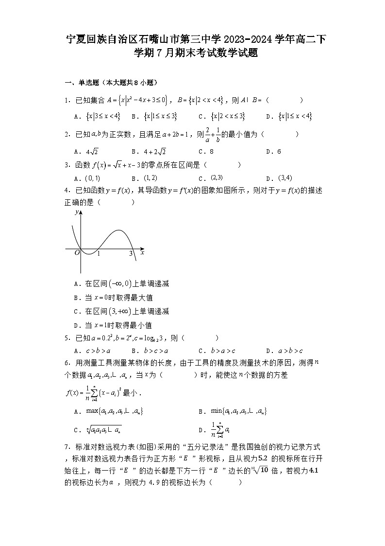 宁夏回族自治区石嘴山市第三中学2023−2024学年高二下学期7月期末考试 数学试题（含解析）第1页