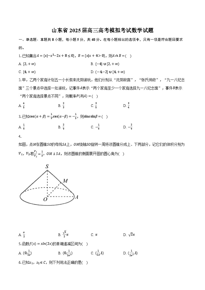 山东省2025届高三高考模拟考试 数学试题（含解析）第1页