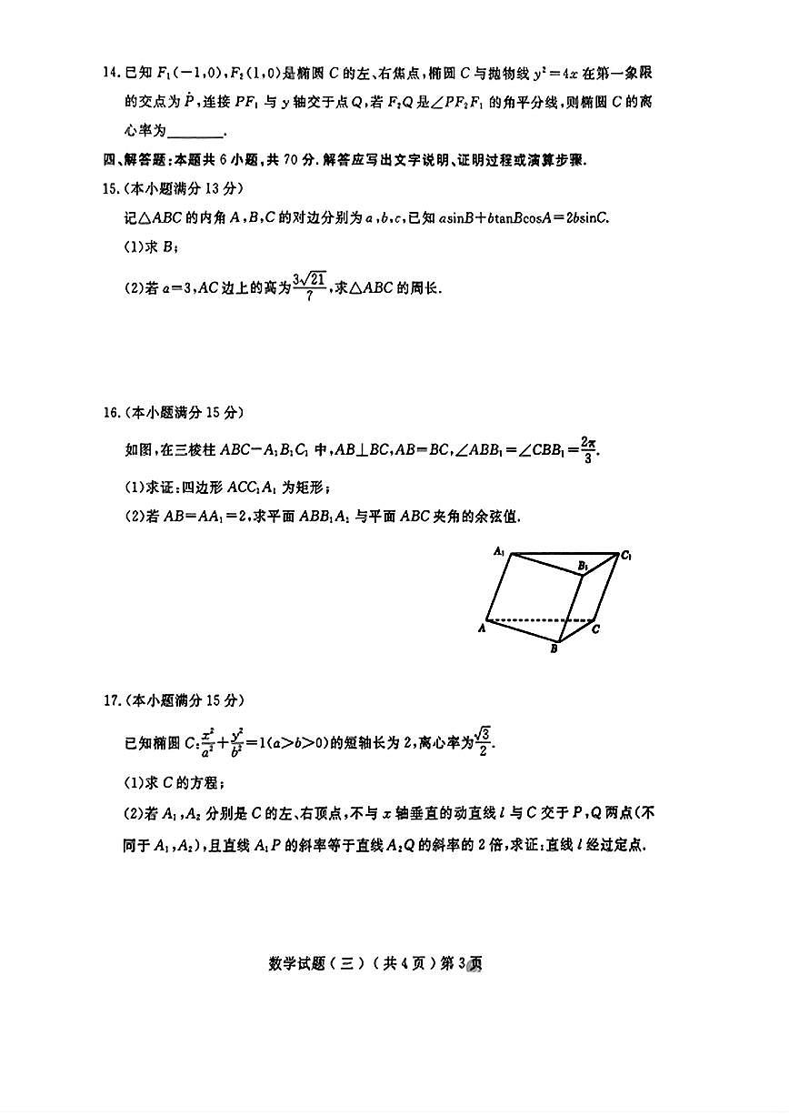山东省聊城市2025年高三三模 数学试题【含答案】第3页