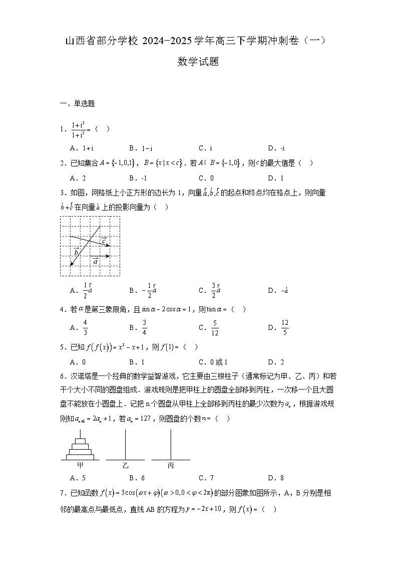 山西省部分学校2024−2025学年高三下学期冲刺卷（一）数学试题第1页
