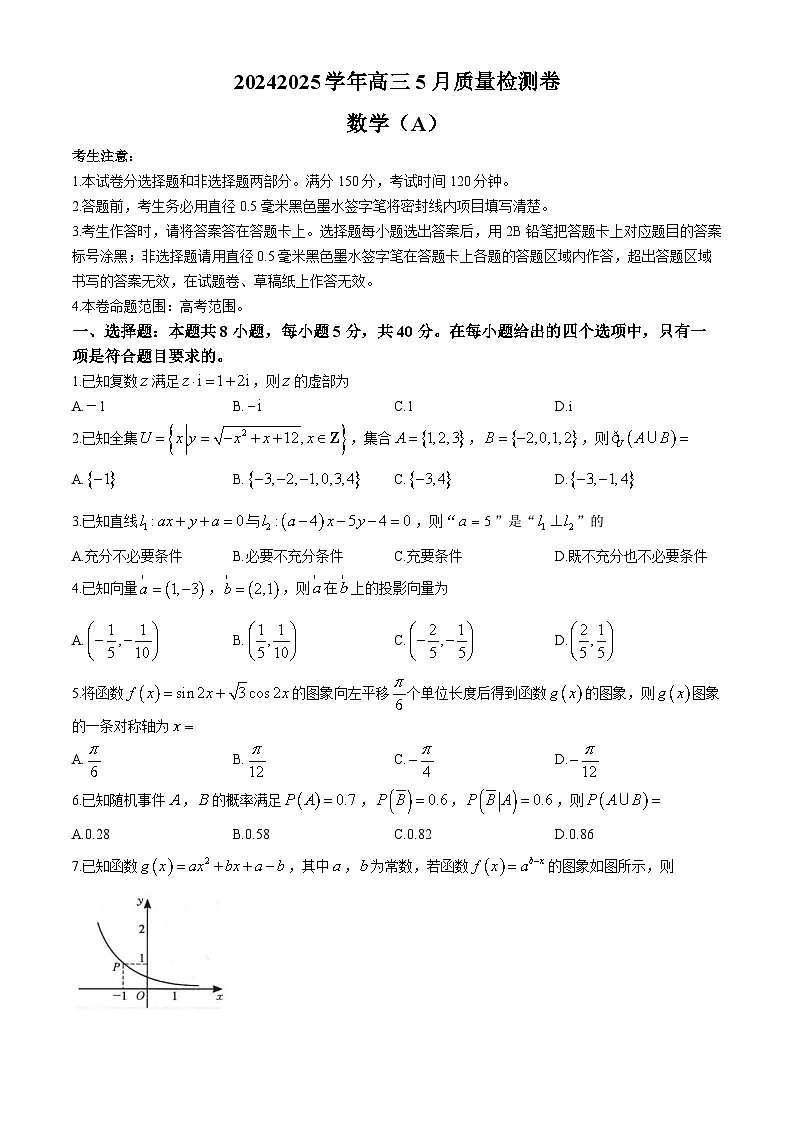 山西省部分学校2024-2025学年高三下学期5月质量检测 数学试题（A）（含解析）第1页