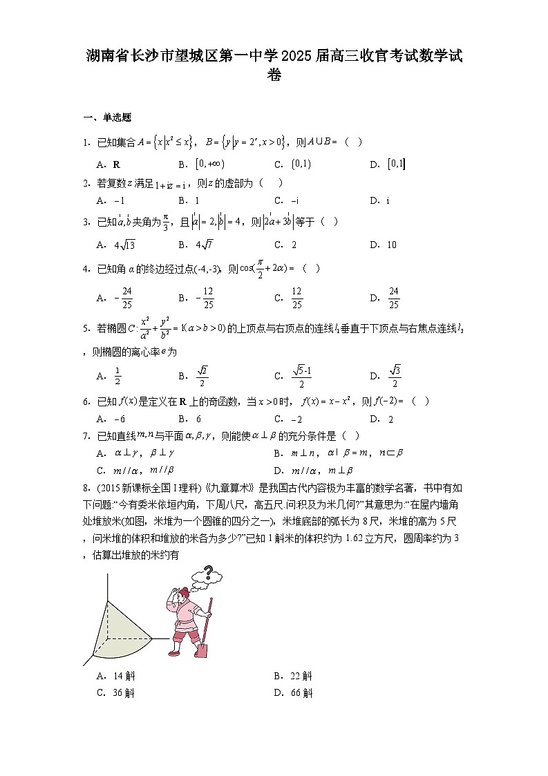 湖南省长沙市望城区第一中学2025届高三收官考试 数学试卷（含解析）第1页
