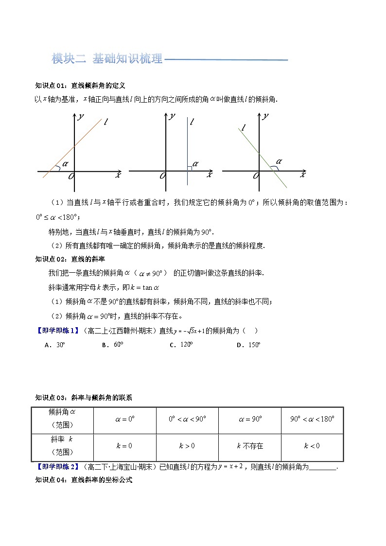 第01讲 2.1.1倾斜角与斜率（知识清单+9类热点题型讲练+分层强化训练）（原卷版）第2页
