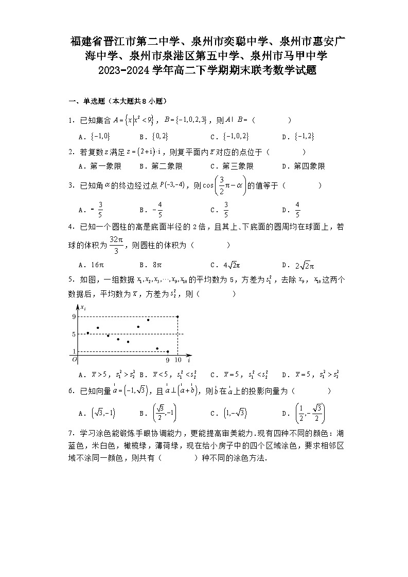 福建省晋江市五校联考2023−2024学年高二下学期期末联考 数学试题（含解析）第1页