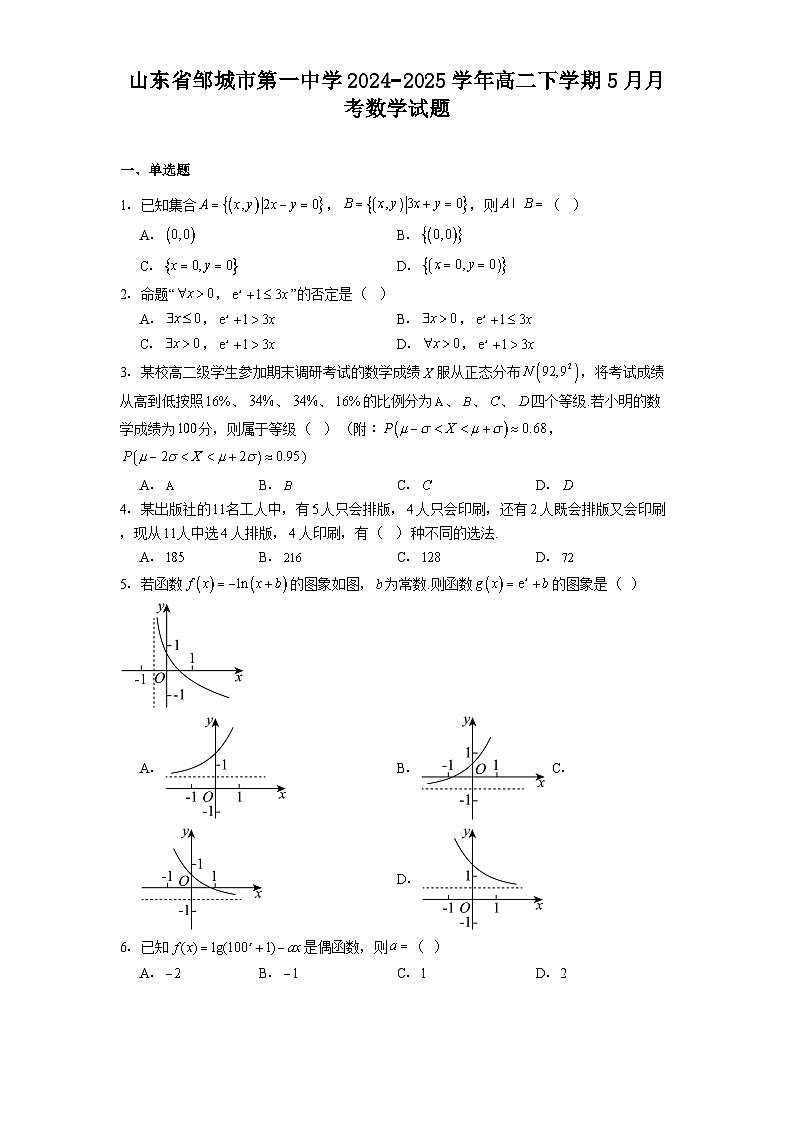 山东省邹城市第一中学2024−2025学年高二下学期5月月考 数学试题（含解析）第1页