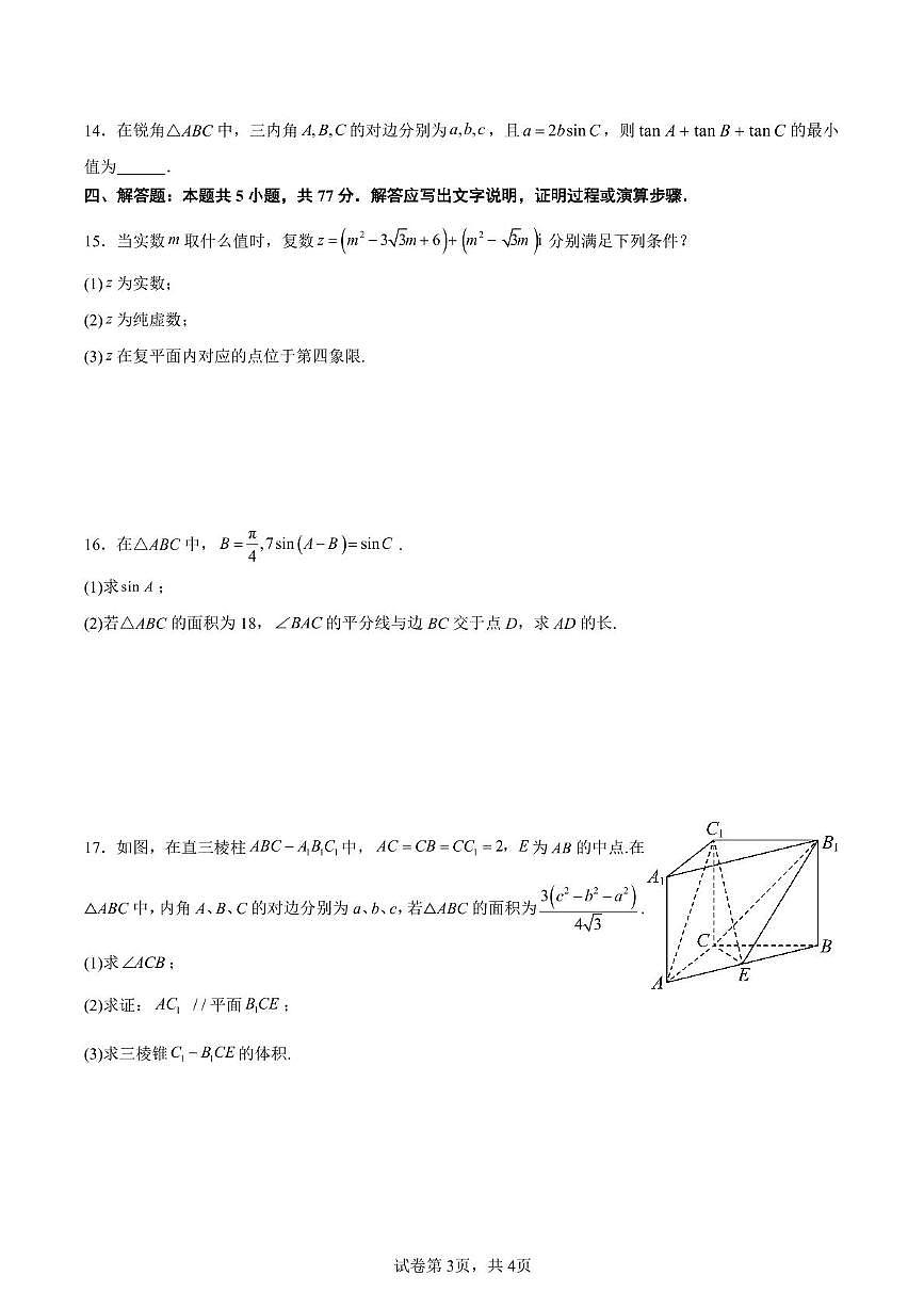 江苏省南京市第二十九中学2024-2025学年高二下学期5月月考数学试题第3页