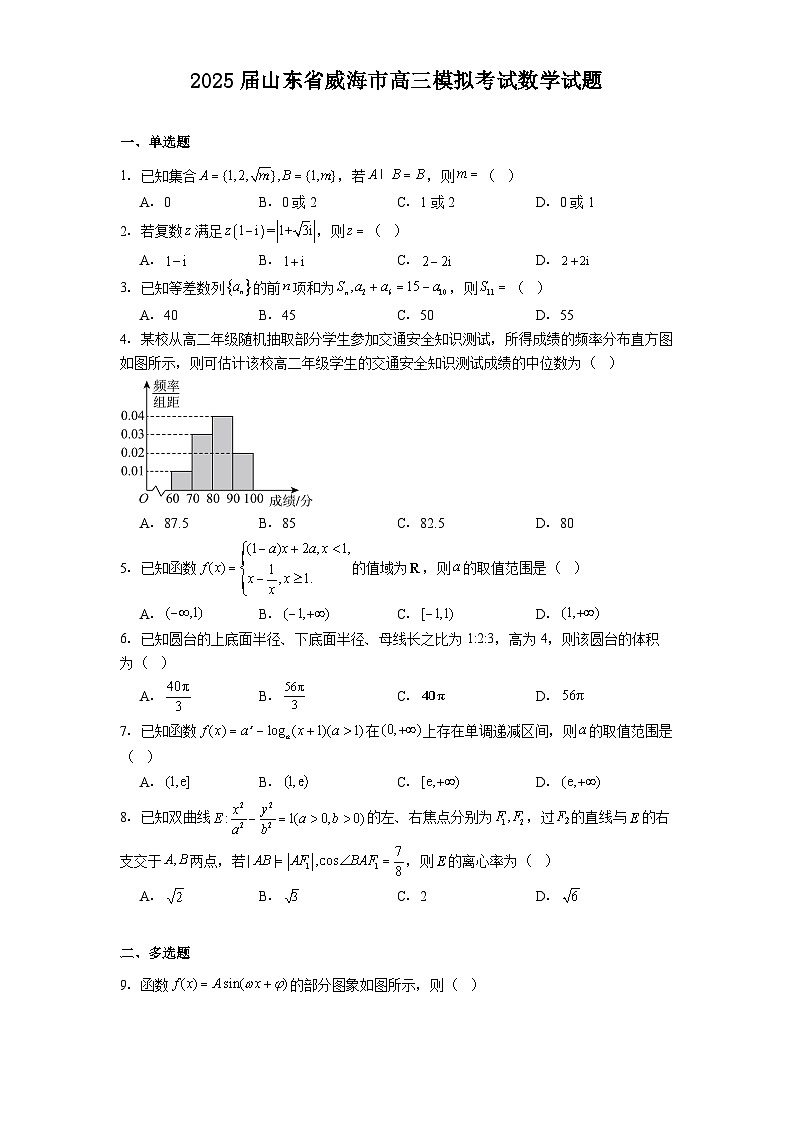 山东省威海市2025届高三模拟考试 数学试题（含解析）第1页